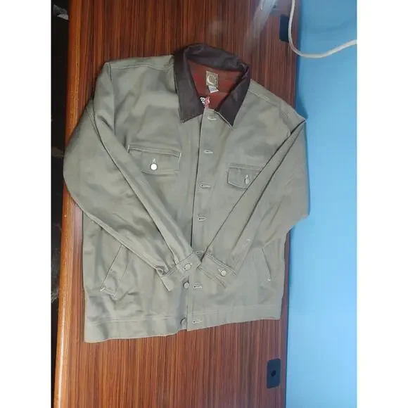 Vintage 90s Marlboro Mens XL Flannel Lined Leather Collar Trucker Jacket Gray